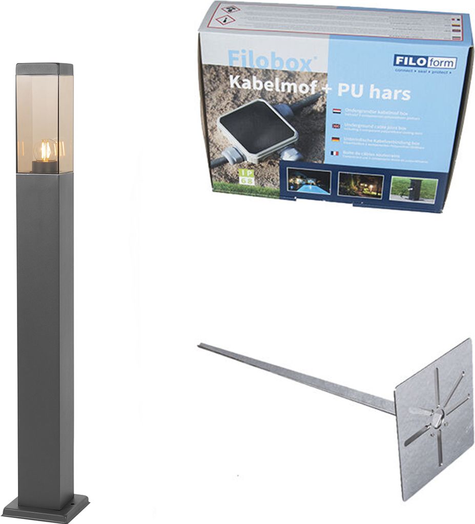 QAZQA - Moderne Außen-Stehleuchte I Stehlampe I Standleuchte I Lampe I Leuchte Dunkelgrau mit Rauchglas 80 cm - Malios I Außenbeleuchtung - Edels...