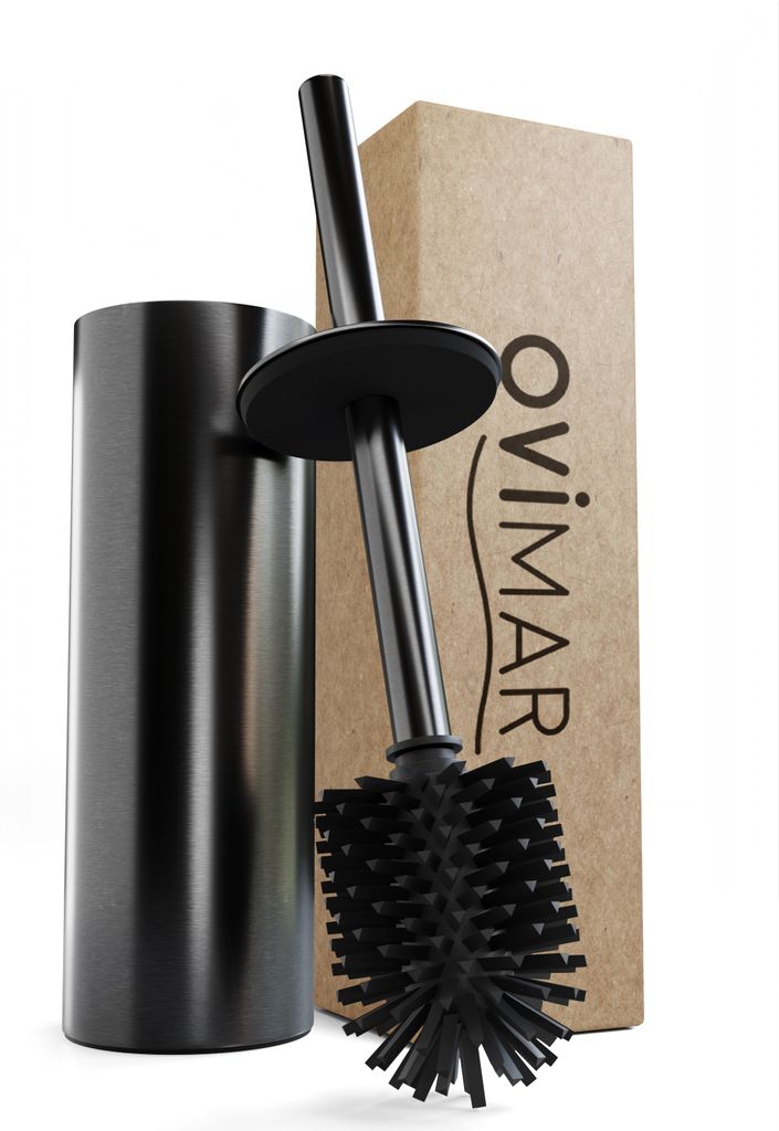 ovimar WC Bürste Loftet | Silikon Klobürste | Gunmetal | aus Edelstahl mit Deckel l freistehend für Bad und Gäste WC | Toilettenbürste mit wec...