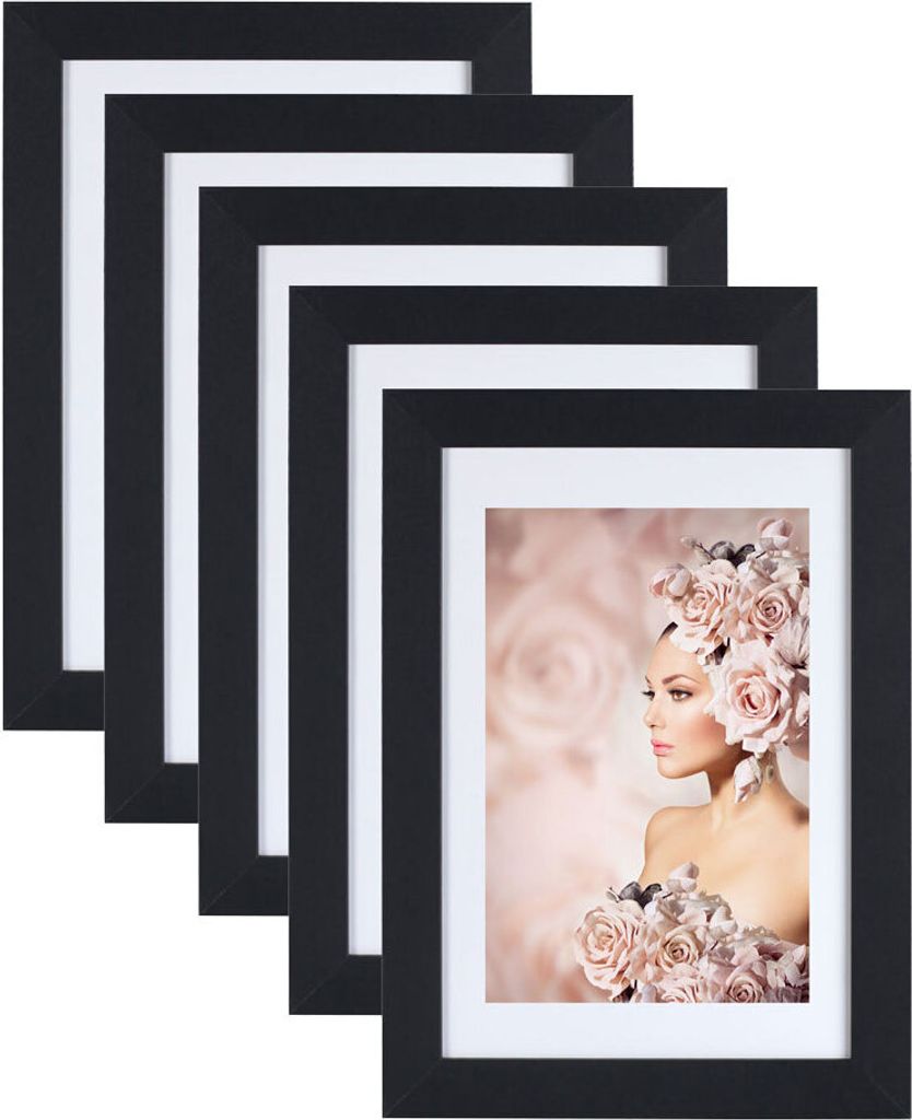 5er Pack Holz Bilderrahmen Foto Plexi Rahmen Acryl Collage Wanddeko Poster S215 - Farbe: Schwarz | Format: 21x29,7 A4
