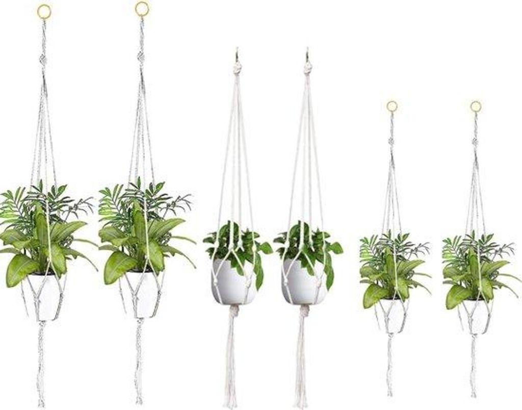 Macramé-Plantenhalter - 6-teiliges Set aus Baumwollfaden für Innen- und Außenbereiche - für Plafonds, Balkone, Wanddekoration