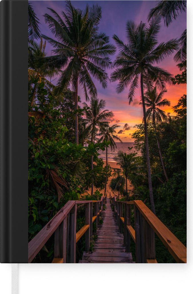 MuchoWow Notizbuch Tagebuch Haushaltsbuch Notebook A5 Sonnenuntergang - Palmen - Strand - Notizblock - Notizheft - Notebook - Schreibblock - Papier
