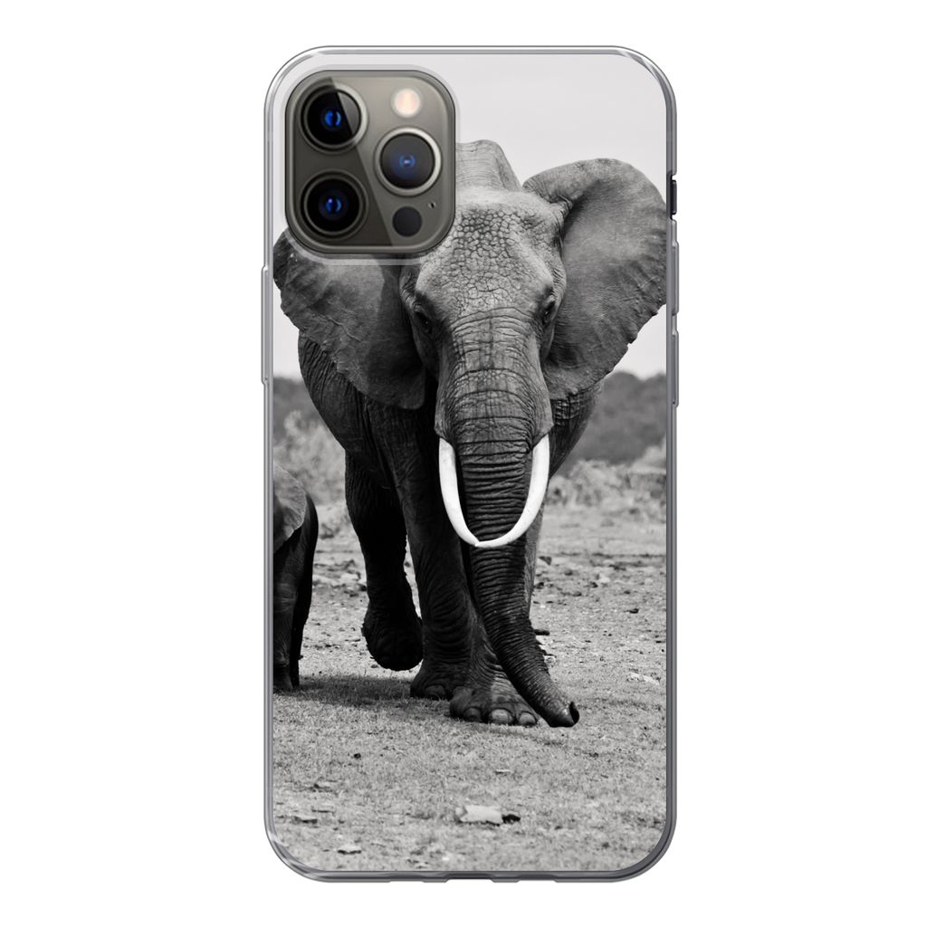 MuchoWow Handyhülle Schutzhülle Hülle für iPhone 13 Pro Elefant - Kind - Schwarz - Weiß Silikon Softcase Handy Hülle - Handy-Tasche