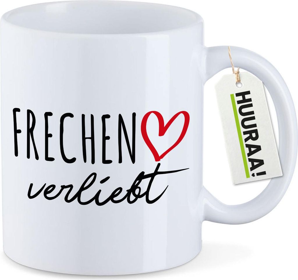 Huuraa Kaffeetasse Frechen verliebt 330ml Weiß Keramik Kaffeebecher Geschenkidee