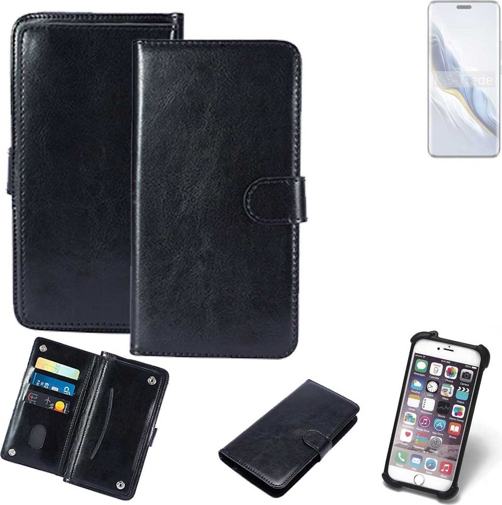 K-S-Trade 360° Hülle kompatibel mit Honor Magic6 Pro schwarz Kunstleder Case BookCase WalletCase Kunstlederederhülle Handyhülle, Rundumschutz