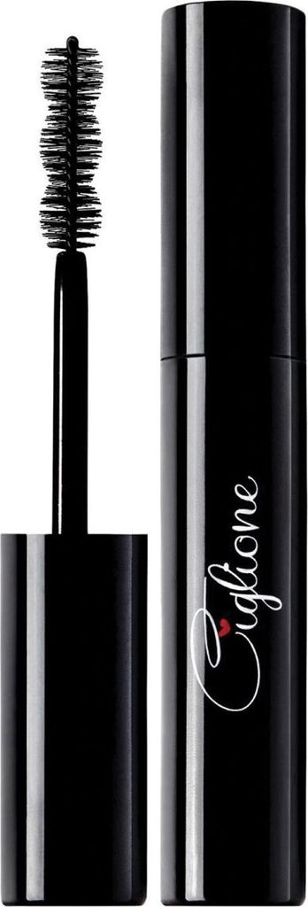A black mascara tube with its wand extended, shown against a white background.