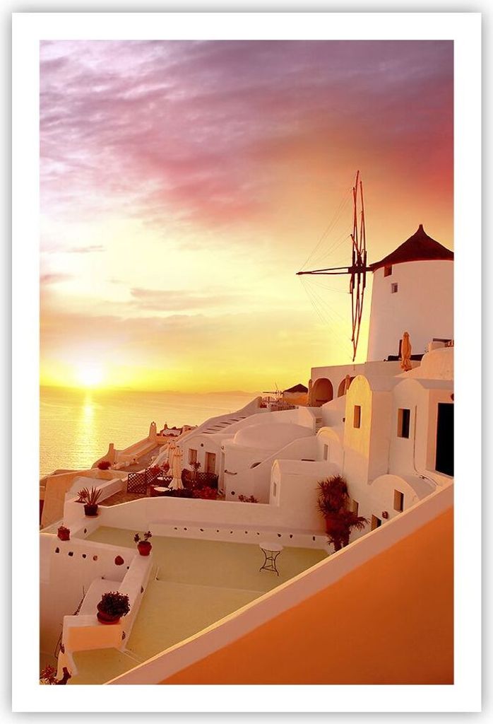 Poster - Poster ohne Rahmen - Santorini Griechenland Urlaub - 61x91,5 cm - Wand Bild - Wanddeko - Wandbilder - Kunstposter - Wandposter - Bilder - ...
