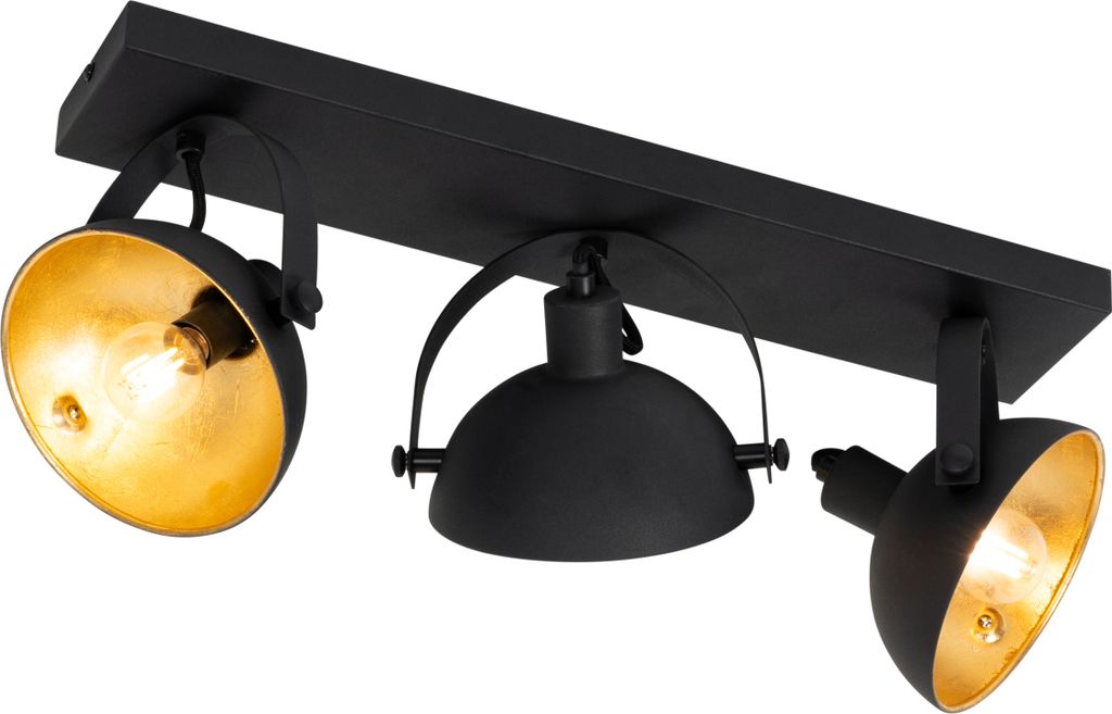 QAZQA - Industrie I Vintage I Industrie I Vintage I Deckenleuchte I Deckenlampe I Lampe I Leuchte schwarz mit Gold I Messing 3-flammig Spotbalken-f...
