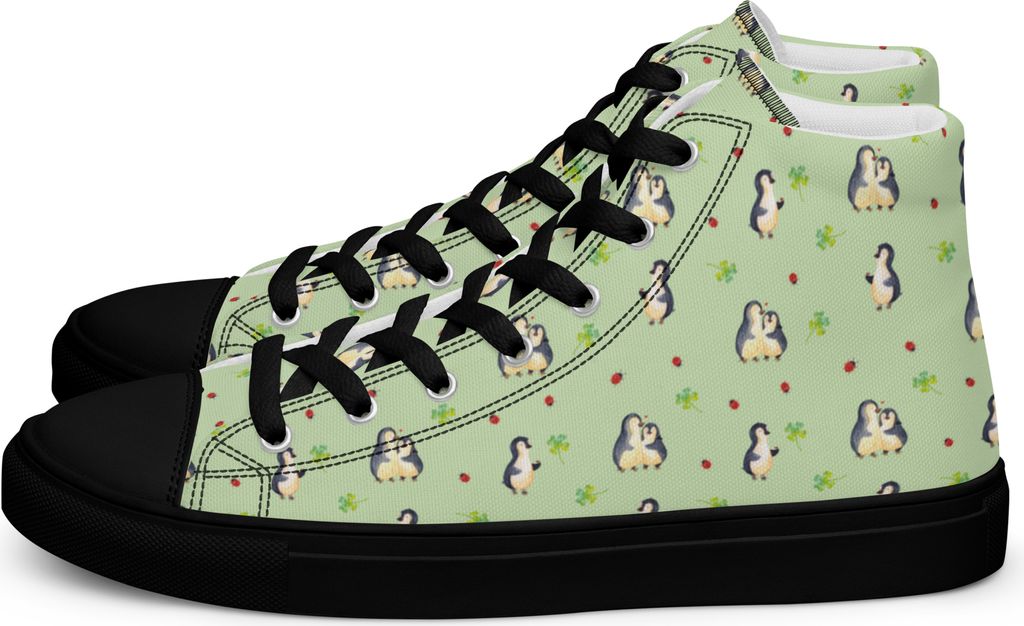 Mr. & Mrs. Panda Damen Sneaker Black Edition Pinguin Marienkäfer Größe 36 1/2 - Grün - Geschenk, Turnschuhe Schwarz, Schwarze, Lebensfreude, Sn...