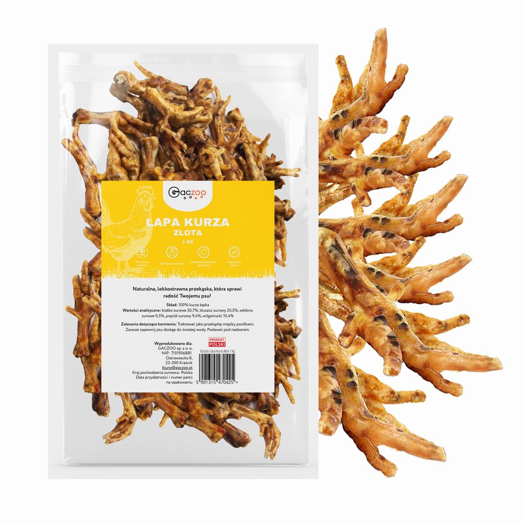 Gaczoo, Hühnerfüße Kauartikel für Hunde, Hundeleckerli Getrocknet Hund, 1kg