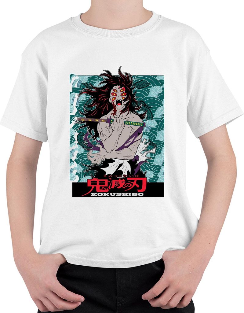 Kokushibo Dämon Schwert sechs Augen Anime Geschenk Halloween Uni Kinder T-Shirt, Weiß, 116