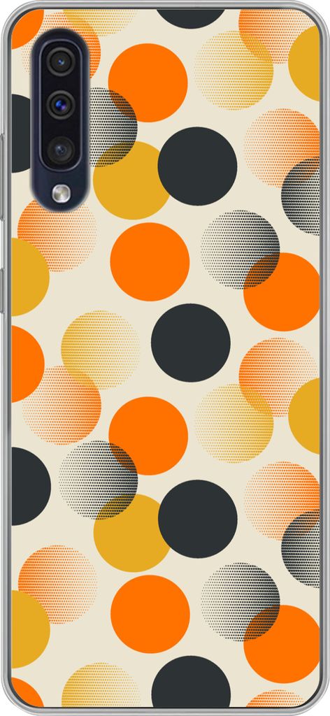 MuchoWow Handyhülle Schutzhülle Hülle für Telefoonhoesje Samsung Galaxy A50 Tupfen - Design - Retro - Orange Silikon Softcase Handy Hülle - ...