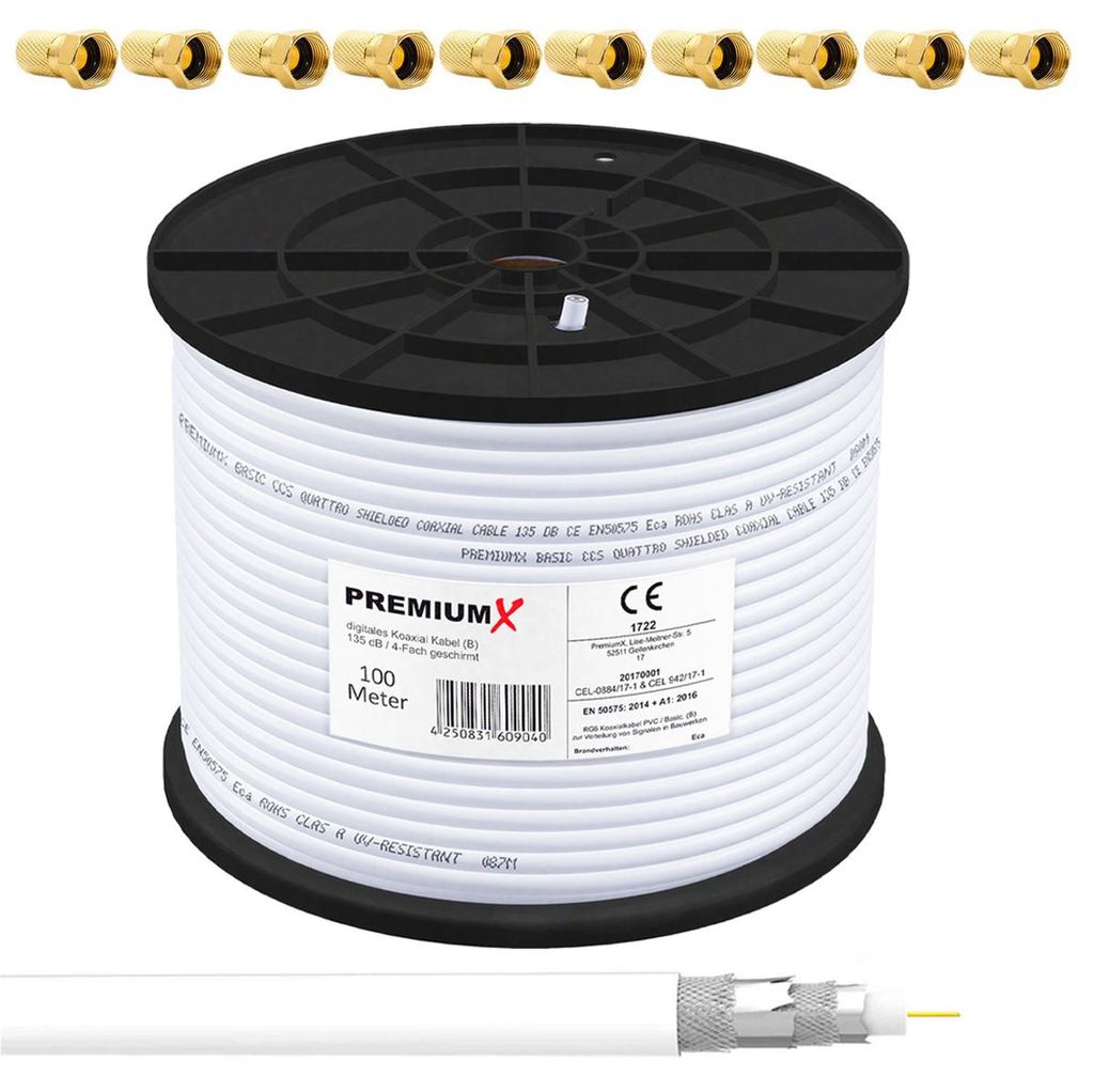 PremiumX 100m BASIC Koaxialkabel 135dB 4-fach SAT Koax Produktbild 