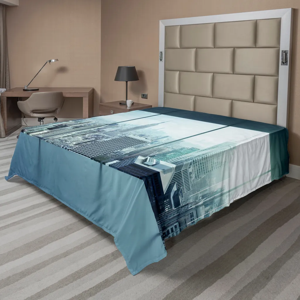Drap de lit décoratif métropole pour chambre moderne 275 x 260 cm bleu