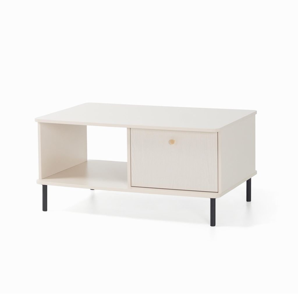 Couchtisch GLORIA Wohnzimmertisch mit 1 Schublade und offene Regal, Sand Beige, Moderner Stil