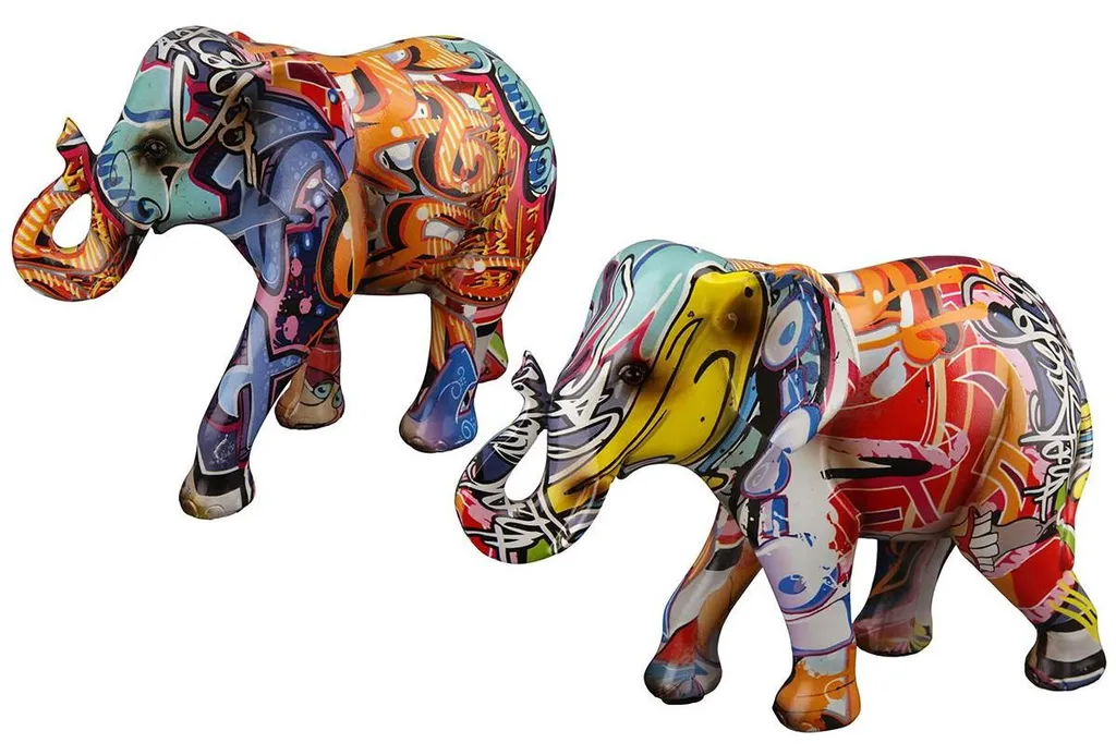 Statuette Éléphant Street Art 23cm : Dynamisez une Déco Trop Fade - Pack de 2