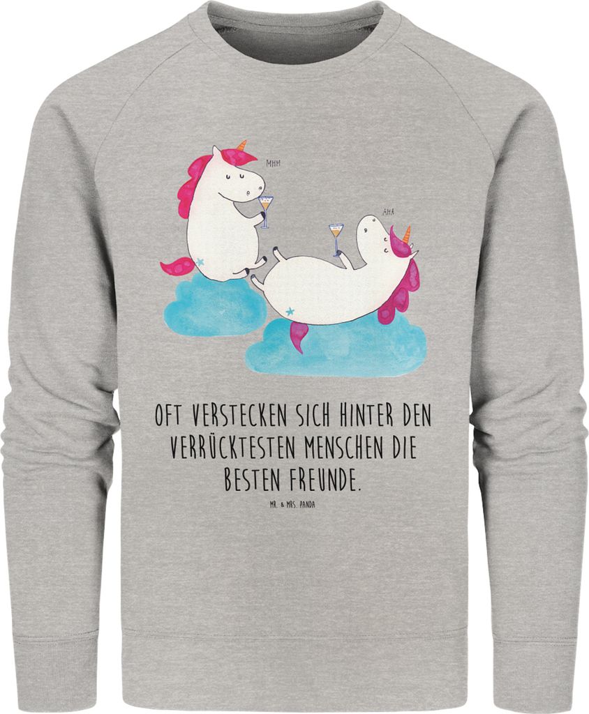 Mr. & Mrs. Panda Baumwoll Sweatshirt Einhorn Sekt Größe XS - Heather Grey - Geschenk, Unicorn, Pullover, Party, Sweater, Organic, Freundinnen, Pu...