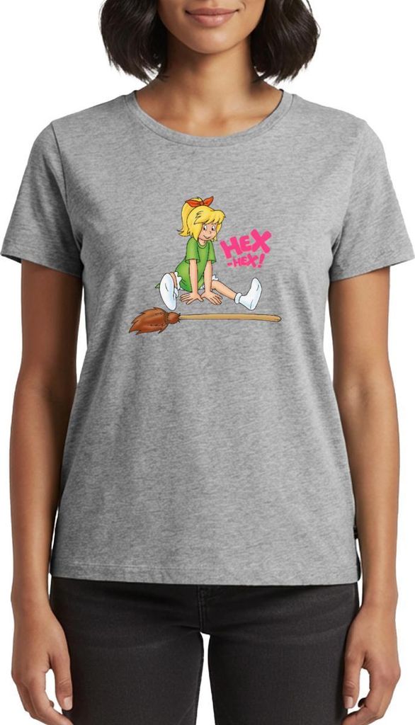 Spreadshirt Bibi Blocksberg Hex-Hex Flieg Los Kartoffelbrei Frauen Premium T-Shirt, 5XL, Grau meliert