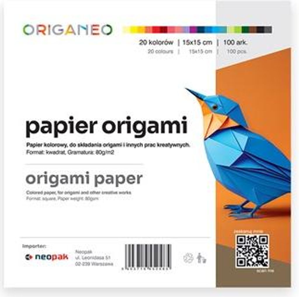 Papier do origami ORIGANEO mix 20 kolorów -15x15cm Zdjęcie produktu 