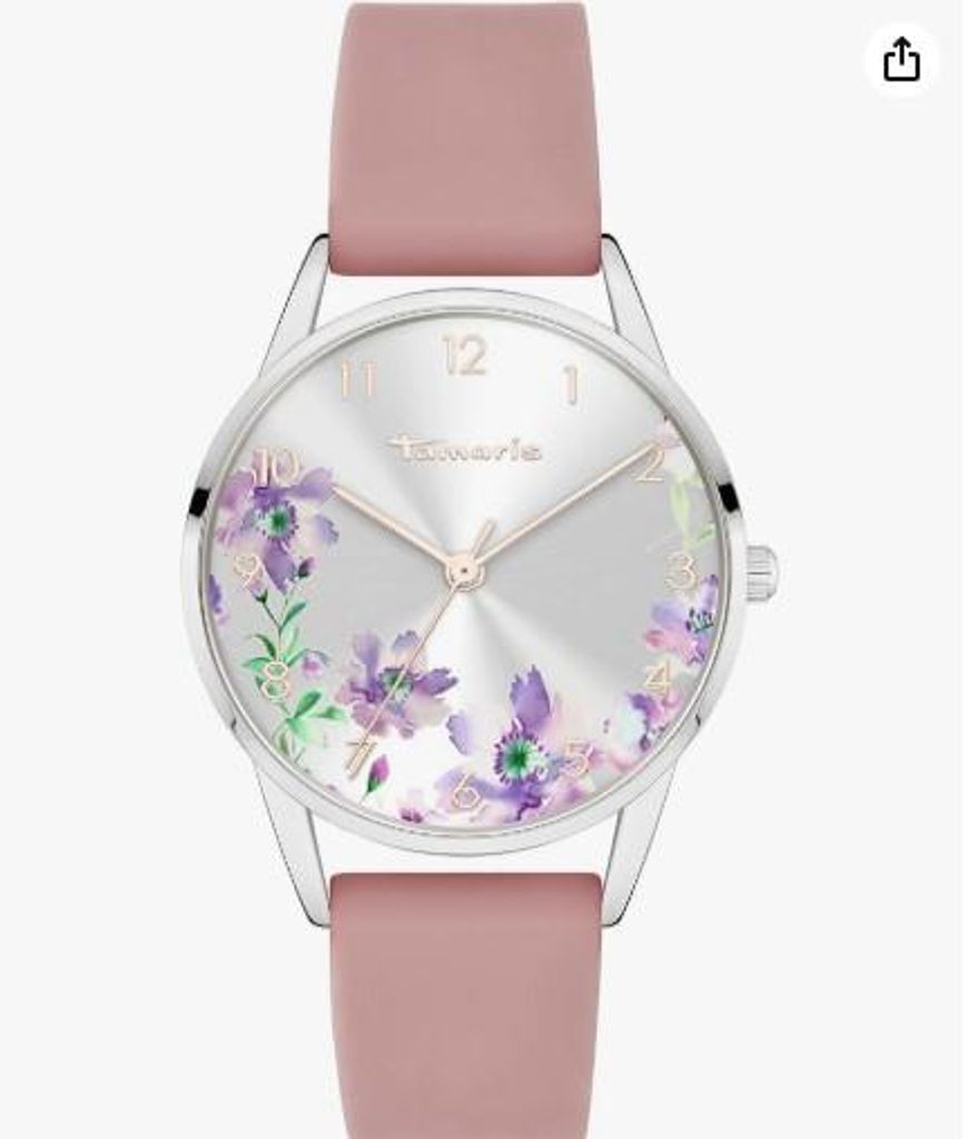 Tamaris Damenuhr Armbanduhr in Silber/Rosa mit Blumen Ziffernblatt Analog