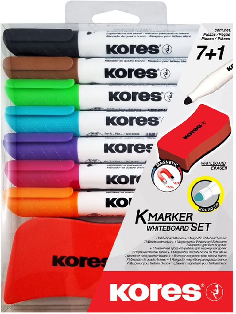 Kores Whiteboard-Marker Set, 7 Marker + Tafellöscher K Produktbild 
