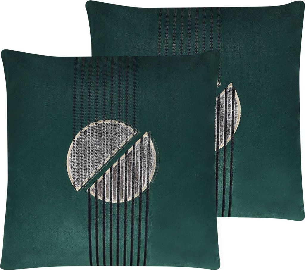 BELIANI Dekokissen 2er Set Grün Samtstoffbezug mit Polyester-Füllung 45x45 cm geometrisches Muster Accessories Wohn- u. Schlafzimmer Flur Diele