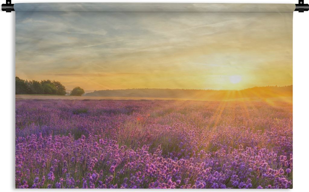 MuchoWow Wandteppich Wandbehang Lavendel - Sonnenuntergang - Bäume - Lila 120x80 cm Tapisserie Dekoration Wandtuch - Wanddekorationen - Wandtücher