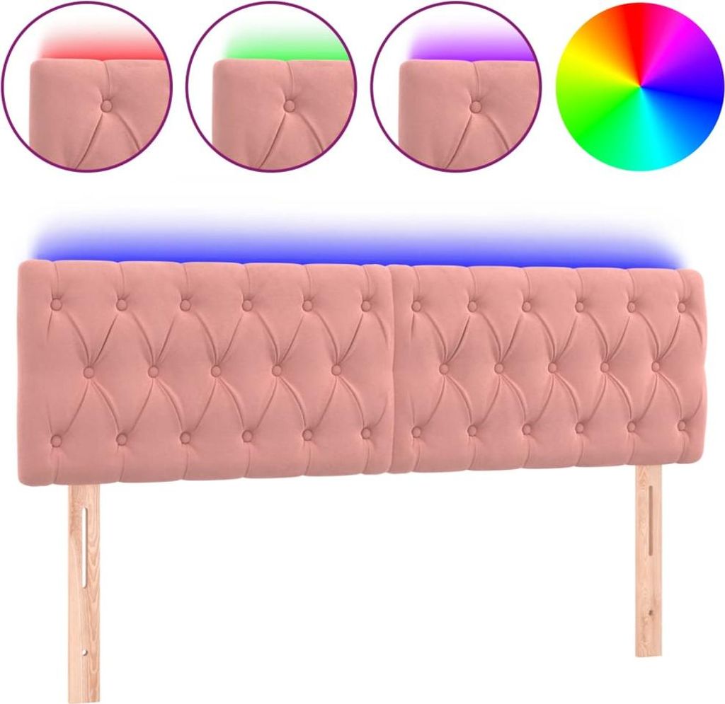 vidaXL LED Kopfteil Rosa 160x7x78/88 cm Samt