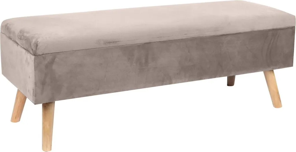 Banc de rangement en velours bleu avec pieds en eucalyptus robuste L100