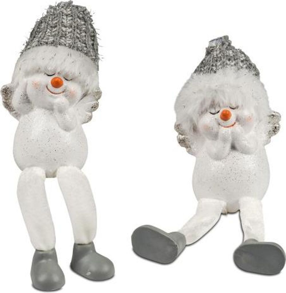 formano 2 Stück Schneemann mit Mütze und Hängebeinen Deko Figuren aus Keramik gefertigt und handbemalt