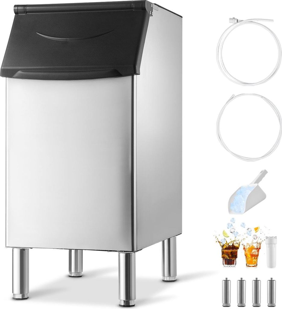 Eisvorratsbehälter - Eisbehälter für gewerbliche Eiswürfelbereiter - Kapazität 136 kg - Edelstahl - Rutschfeste Gummifüße - Für Gastronomie...