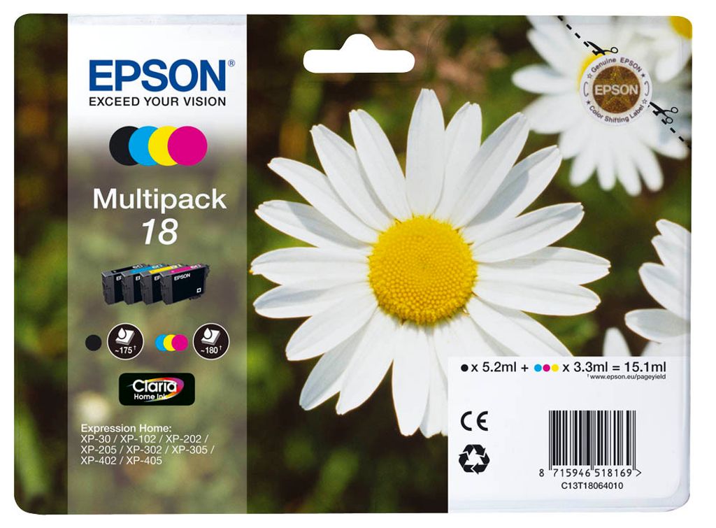 Packaging for Epson ink cartridges with daisies in the background.