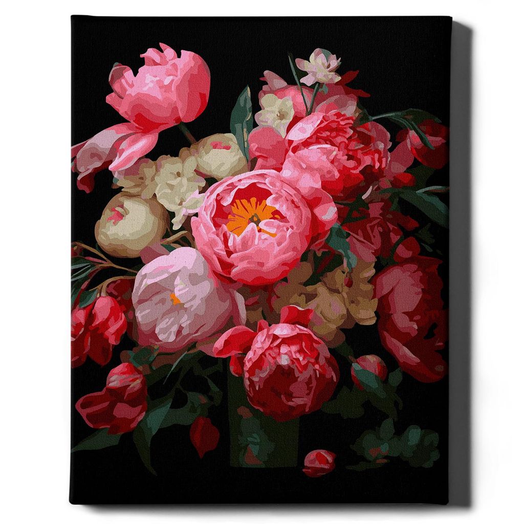Oh Art! – Malen nach Zahlen Set Rosa Pfingstrosen – 40x50cm, mit Holzrahmen und Pinseln DIY