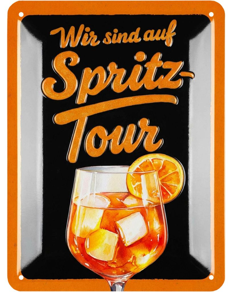 LANOLU retro Blechschild Spritz Tour, Cocktail Schild für Bar Deko und Deko Partyraum, geprägtes Metallschild als Geschenk, 15x20 cm