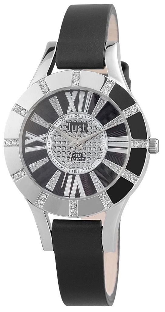 Just Damen Uhr Leder JU10059-001 Armbanduhr schwarz silber Strass