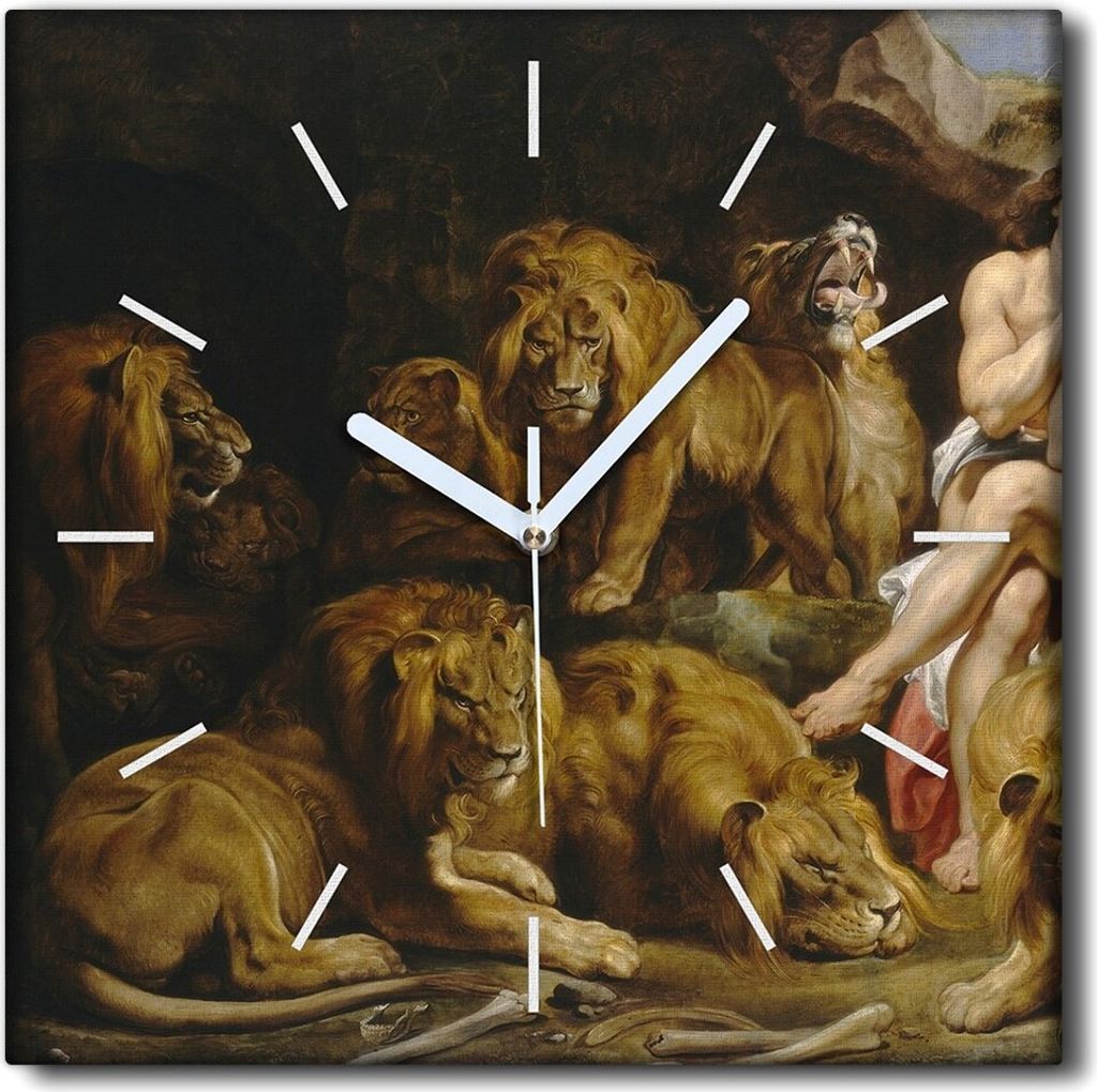 Coloray Uhr auf Leinwand 30x30 cm Wand Uhr Dekoration Wohnzimmer Segeltuch weiße Zeiger -Löwen Katzen Tiere.
