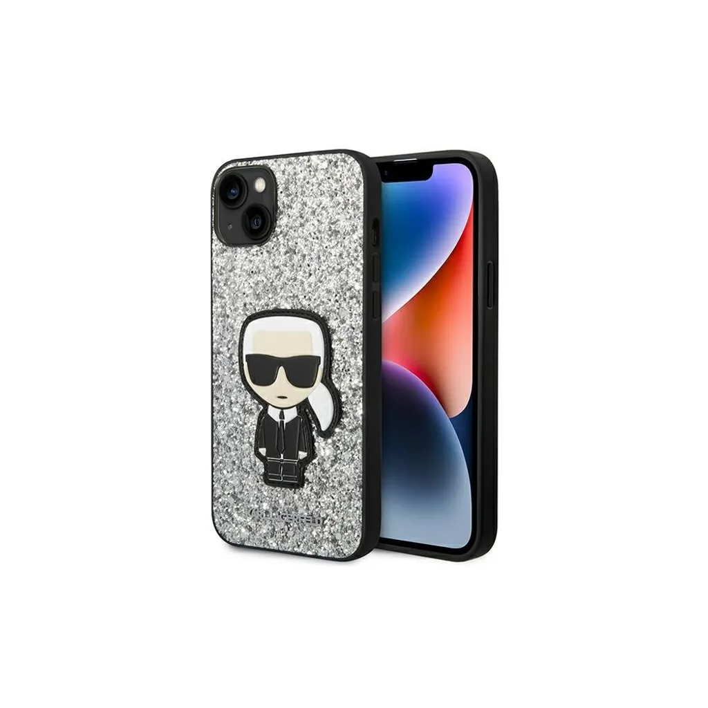 Karl Lagerfeld Case iPhone 14/15 Plus 6.7" Argento Glitter Flakes