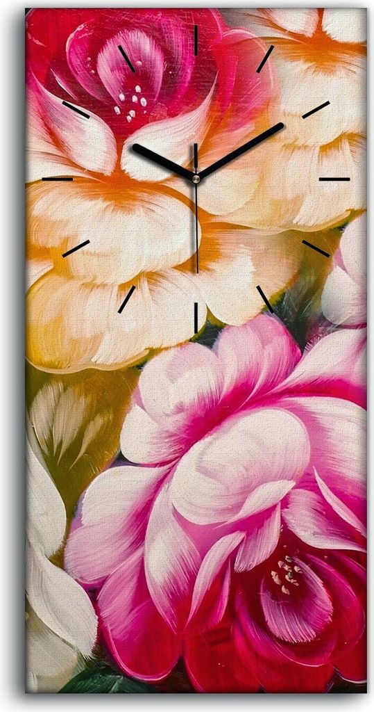 Wandbild Leinwand Bilder mit Uhr Geräuschlos 30x60 Abstrakte Kunst Blumen - schwarze Hände