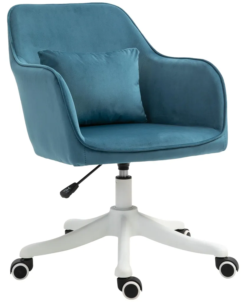 Fauteuil de bureau massant en velours bleu ciel pivotant et ergonomique