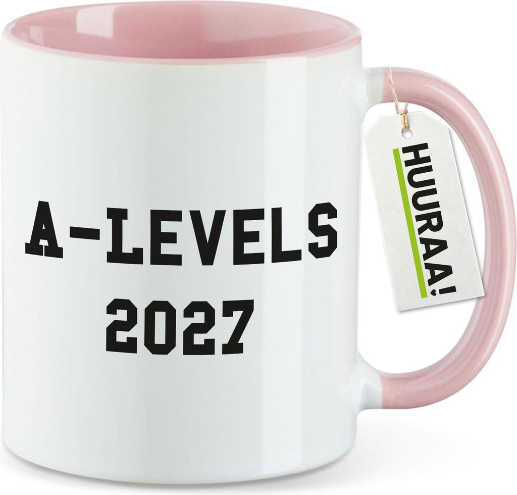 Huuraa Kaffeetasse A-Levels 2027 Abschluss Großbritannien 330ml Rosa Keramik Kaffeebecher Geschenkidee