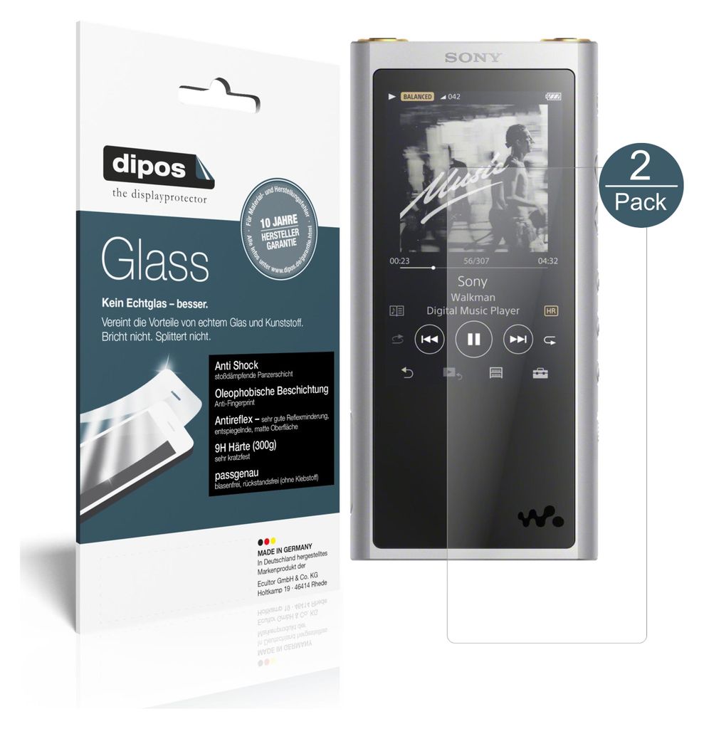2x Schutzfolie für Sony NW-ZX300 (MP3-Player) matt - Anti-Shock 9H Folie dipos