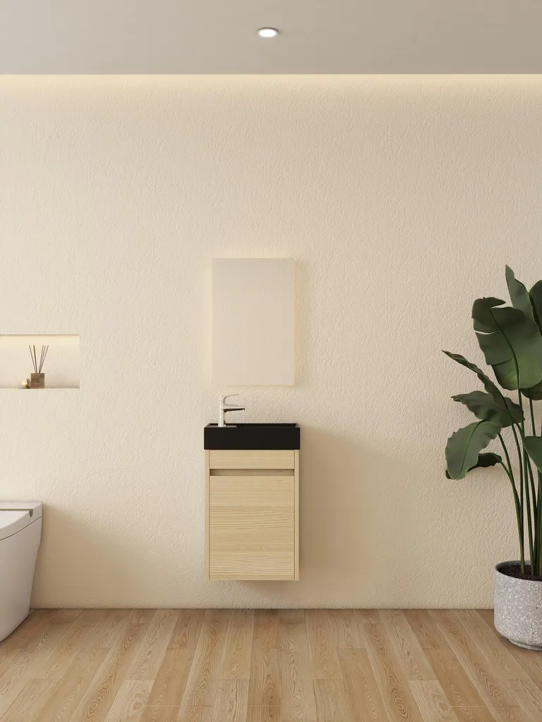 Lave-mains Noir Mat en Céramique 41 cm - Meuble de Toilette Compact