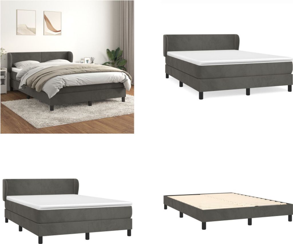 vidaXL Boxspringbett mit Matratze Dunkelgrau 140x200 cm Samt - Boxspringbett - Boxspringbetten - Bett - Schlafzimmermöbel