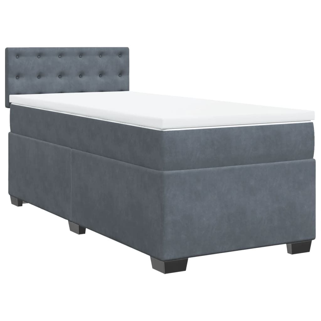 (Robust Möbel)Boxspringbett - Einzelbett/Jugendbett mit Lattenrost - mit Matratze Dunkelgrau 90x200cm Samt - Klassische Betten DEMöbel807118