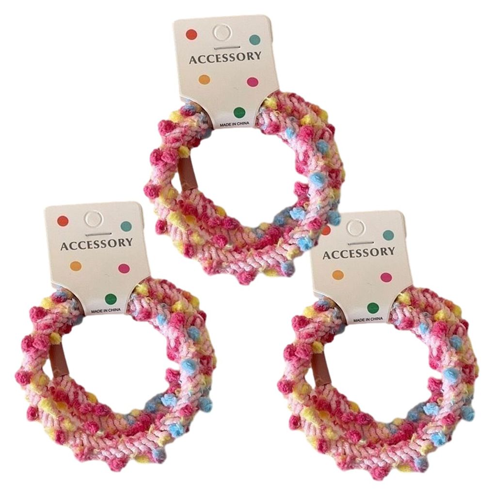 6er-Pack Haargummis, weiche, gewebte Wollhaargummis mit geflochtenem Design, Haargummis für Pferdeschwanz und Dutt mit Pompons, Haaraccessoires
