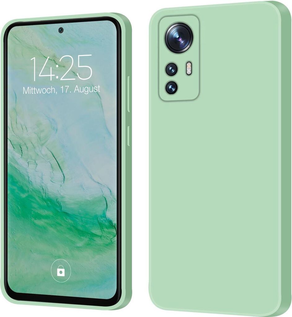 A product shot of a phone case for a Xiaomi 12/12X in turquoise, shown from the front and back.