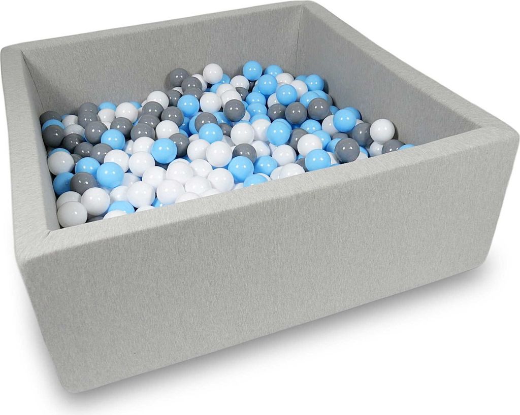 Bällebad 110x110x40cm hellgrau – Mit 600 Bällen / babyblau, weiß, grau
