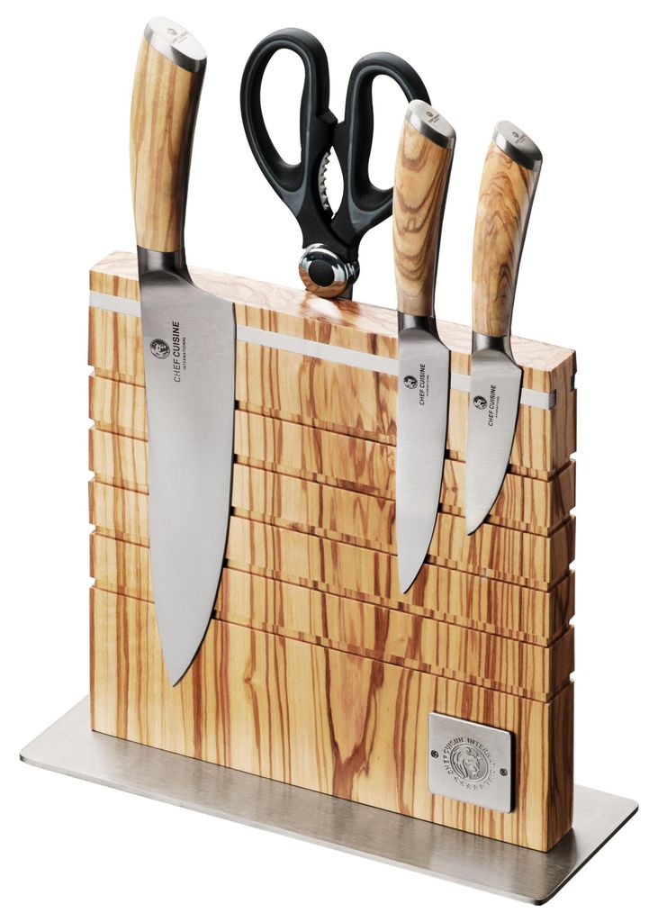 Chef Cuisine Messer Set Olivenholz, 5-tlg., inklusive magnetischem Messerblock