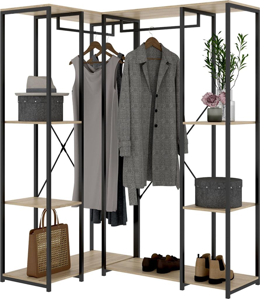 Hollis - Großer Kleiderschrank, 130x167h cm Eiche Braun, 5 Regalböden