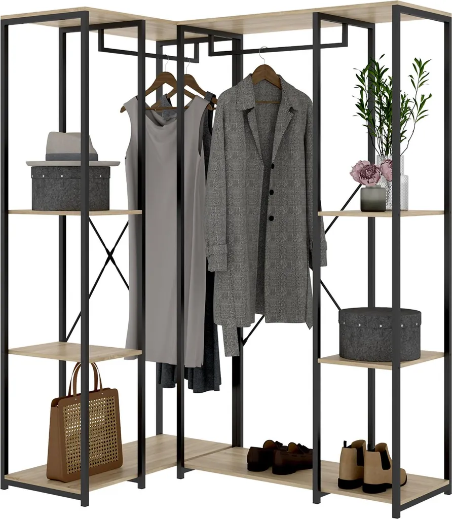 Grande armoire en bois chêne marron robuste à 5 larges étagères
