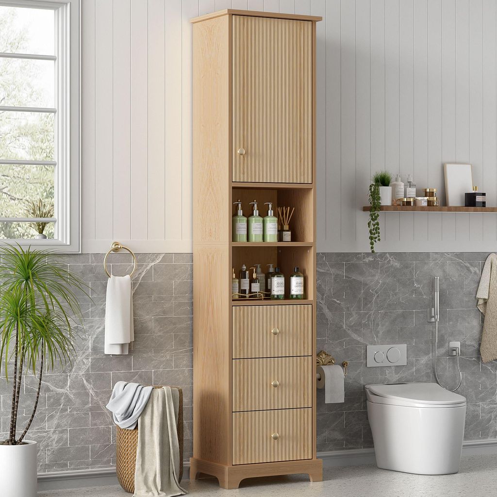 Merax Badezimmerschrank Vitrinen, Hochschrank mit 3 Produktbild 